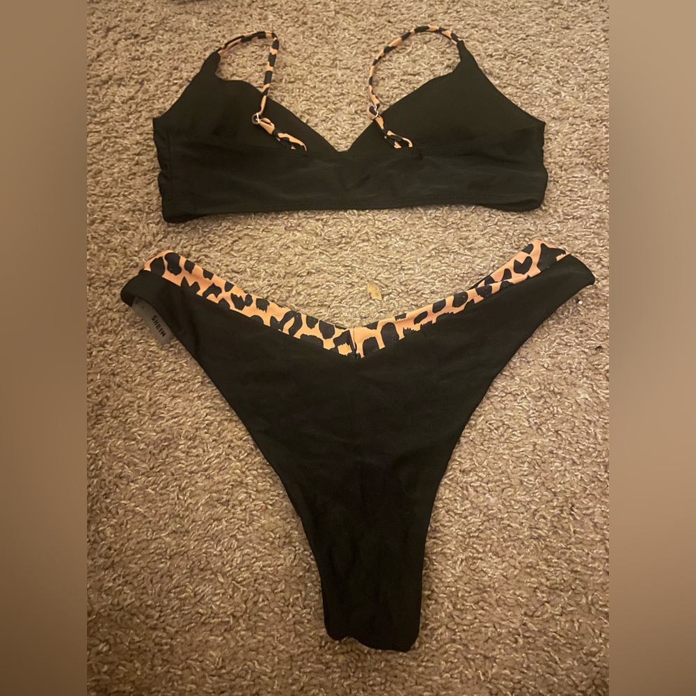black and cheetah print bikini